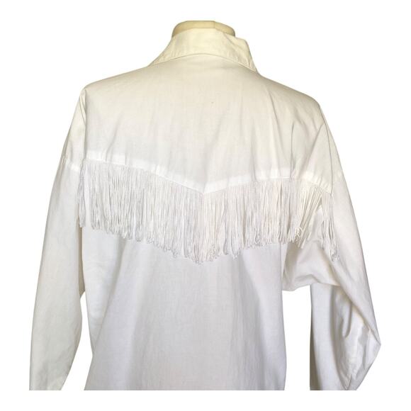 Lilia Smitty Exclusive White Western Fringe Blouse Long Sleeve Women's Sz Large - Picture 5 of 8